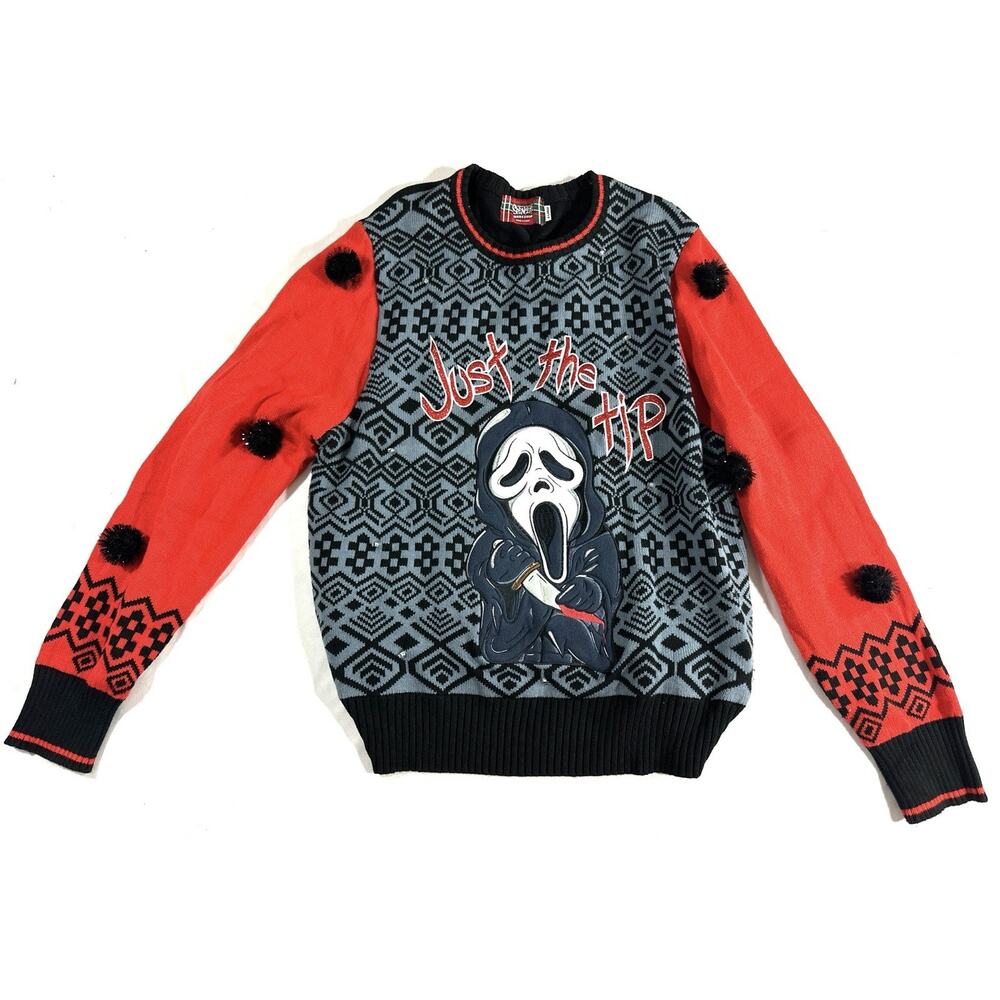 Spencer’s Ghost Face Just the Tip Light Up Sweater XL Scream Horror Christmas - Picture 4 of 13